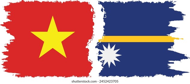 Nauru and Vietnam grunge flags connection, vector