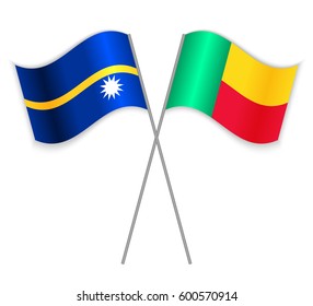 Nauruan and Beninese crossed flags. Nauru combined with Benin isolated on white. Language learning, international business or travel concept.