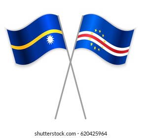 Nauruan and Cabo Verdean crossed flags. Nauru combined with Cabo Verde isolated on white. Language learning, international business or travel concept.