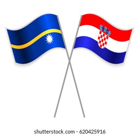 Nauruan and Croatian crossed flags. Nauru combined with Croatia isolated on white. Language learning, international business or travel concept.