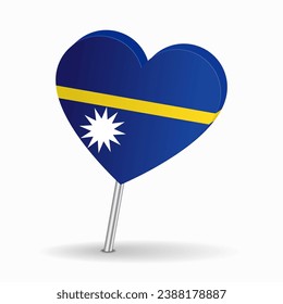Nauruan flag heart-shaped map pointer layout. Vector illustration.