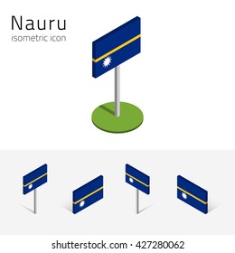 Nauruan flag (Republic of Nauru), vector set of isometric flat icons, 3D style, different views. Editable design elements for banner, website, presentation, infographic, poster, map, collage. Eps 10