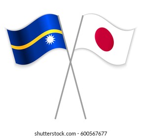 Nauruan and Japanese crossed flags. Nauru combined with Japan isolated on white. Language learning, international business or travel concept.