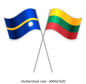 Nauruan and Lithuanian crossed flags. Nauru combined with Lithuania isolated on white. Language learning, international business or travel concept.