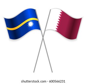 Nauruan and Qatari crossed flags. Nauru combined with Qatar isolated on white. Language learning, international business or travel concept.