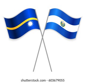 Nauruan and Salvadoran crossed flags. Nauru combined with El Salvador isolated on white. Language learning, international business or travel concept.