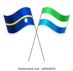 Nauruan and Sierra Leonean crossed flags. Nauru combined with Sierra Leone isolated on white. Language learning, international business or travel concept.