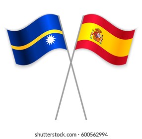 Nauruan and Spanish crossed flags. Nauru combined with Spain isolated on white. Language learning, international business or travel concept.