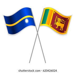 Nauruan and Sri Lankan crossed flags. Nauru combined with Sri Lanka isolated on white. Language learning, international business or travel concept.