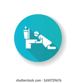 Nausea-blaue flache Design lange Schatten-Glyph-Symbol. Morgenkrankheit. Früheres Symptom einer Schwangerschaft. Schwangere erbrechen. Puking in die Toilette. Krankheit durch Grippevirus. Silhouette RGB Farbillustration