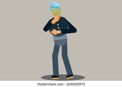 A nausea boy, a flat vector illustration. Simple vector illustration, this illustration can use as a sticker also. 