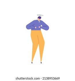 Übelkeit, Schwindel, Erbrechen, Erkältung, Reisekrankheit. ein Mann hält seinen Magen und versucht nicht zu erbrechen. krank, unfit Körper, gesundheitliche Probleme. flache Cartoon-Illustration. Konzept-Design