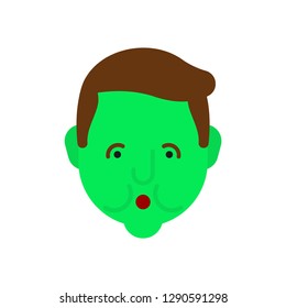 Nausea. Green face. Metaphor of problems and reduced health. pain medical health care concept