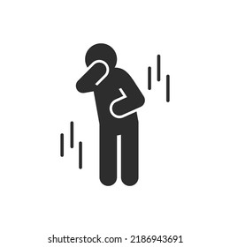 Nausea Icon. Man Holds On To His Mouth And Stomach. Monochrome Black And White Symbol. Vector Illustration