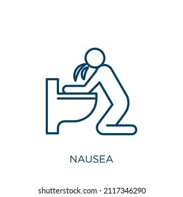 Nausea Icon. Thin Linear Nausea Outline Icon Isolated On White Background. Line Vector Nausea Sign, Symbol For Web And Mobile