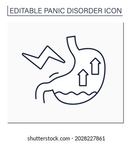 Nausea Line Icon. Upset Stomach. Bad Feelings Due To Panic Attacks. Panic Disorder Concept. Isolated Vector Illustration. Editable Stroke