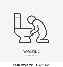 Nausea line icon, vector pictogram of vomiting person. Man trow up in toilet illustration, sign for medical poster.