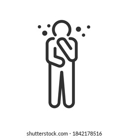 Nausea, Man Holding His Mouth And Stomach Due To Being Sick, Linear Icon. Editable Stroke