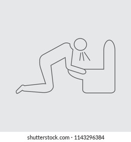 Nausea or vomit male outline vector icon.  Hangover concept. Medicine side effect. 