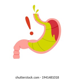 Náuseas, vómitos aislados ilustraciones vectoriales. Estomago malsano, elemento de diseño de problemas gástricos. Enfermedades del tracto, inflamación intestinal 