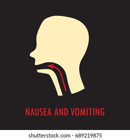 Nausea and vomiting. Logo or icon template in colored flat style isolated on black background. Eps10