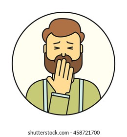 Nausea or vomiting man linear  icon. Cough line style illustration.