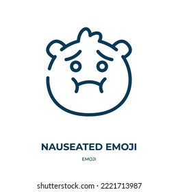 Icono de emoji nauseado. Ilustración vectorial lineal de la colección emoji. Esbozar el vector del icono del emoji nauseado. Símbolo de línea delgada para uso en aplicaciones web y móviles, logotipo, medios impresos.