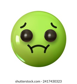 Nauseated Face Emoji. Emotion 3d cartoon icon. Green round emoticon. Vector illustration