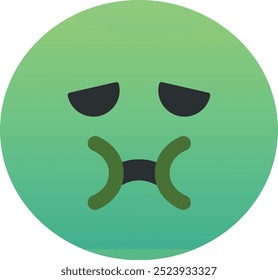 Ícone de emoji de rosto nauseado. Cores modernas, elemento popular que expressa desconforto e náusea, comumente usadas nas mídias sociais. Emoticon, elemento isolado.