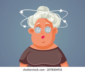 Nauseated Middle Age Woman Vector Illustration. Dizzy Elderly Person Having Vertigo Symptoms
