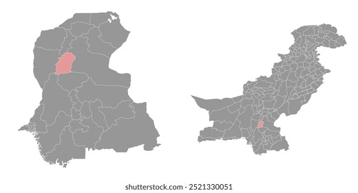 Mapa do distrito de Naushahro Feroze, divisão administrativa do Paquistão. Ilustração vetorial.