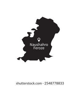 Naushahro feroze map in black and white with location icon