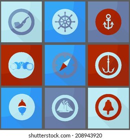 Nautical and adventure icons stock vector