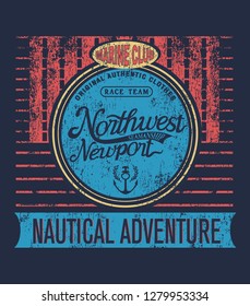 Nautical adventure.Old sailor logo .vector t shirt print design.