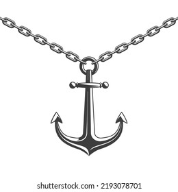 Nautical Anchor with chain links, isolated white background. Ship anchor, vintage icon. Vector illustration for marine and heraldry design. EPS 10.