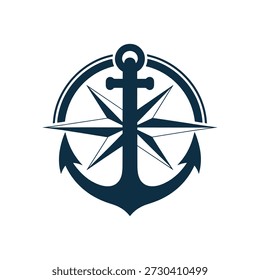 Seeanker und Kompass Logo auf mit Marineblau