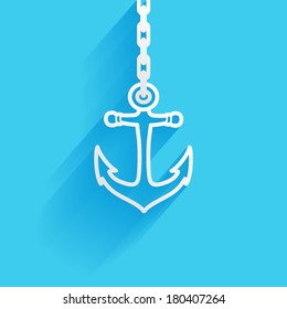 Nautical, anchor, flat icon isolated on a blue background for your design, vector illustration