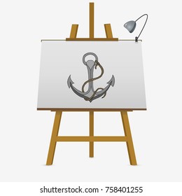 Nautical anchor. Hand drawn vector stock illustration on easel