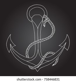 Nautical anchor. Hand drawn vector stock illustration. Chalk board drawing