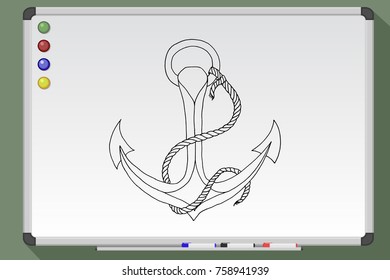 Nautical anchor. Hand drawn vector stock illustration on whiteboard