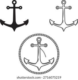 Conjunto de Vectores de iconos de ancla náutica, adecuado para la marca marina, Diseños de vela, logotipos, insignias y Ilustraciones de estilo Antiguas