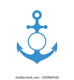 Nautical anchor isolated on white background. Blue sulhouette. Vector illustration