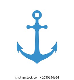 Nautical anchor isolated on white background. Blue sulhouette. Vector illustration