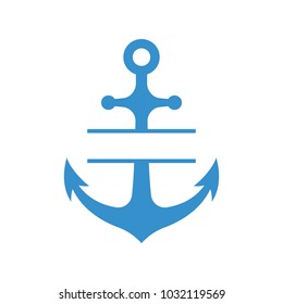 Nautical anchor isolated on white background. Blue sulhouette. Vector illustration