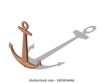 Nautical anchor. Isolated on white background. 3D vector illustration. Isometric projection.