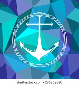 Nautical anchor logo with geometric seamless pattern