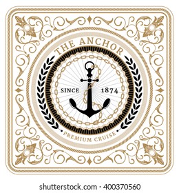 Nautical the anchor retro card with Square Frame