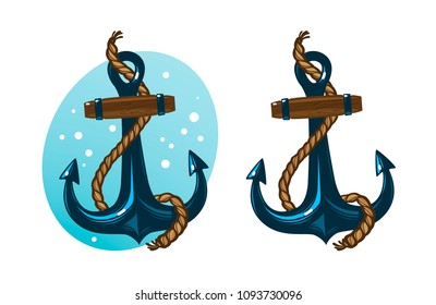 Nautical anchor with rope. Cartoon vector illustration