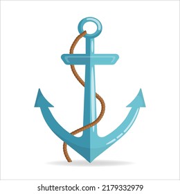 Anclaje náutico con una cuerda. Icono aislado en fondo blanco. Diseño plano. Ilustración vectorial.
