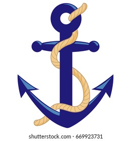 Nautical anchor with rope. Vector illustration
